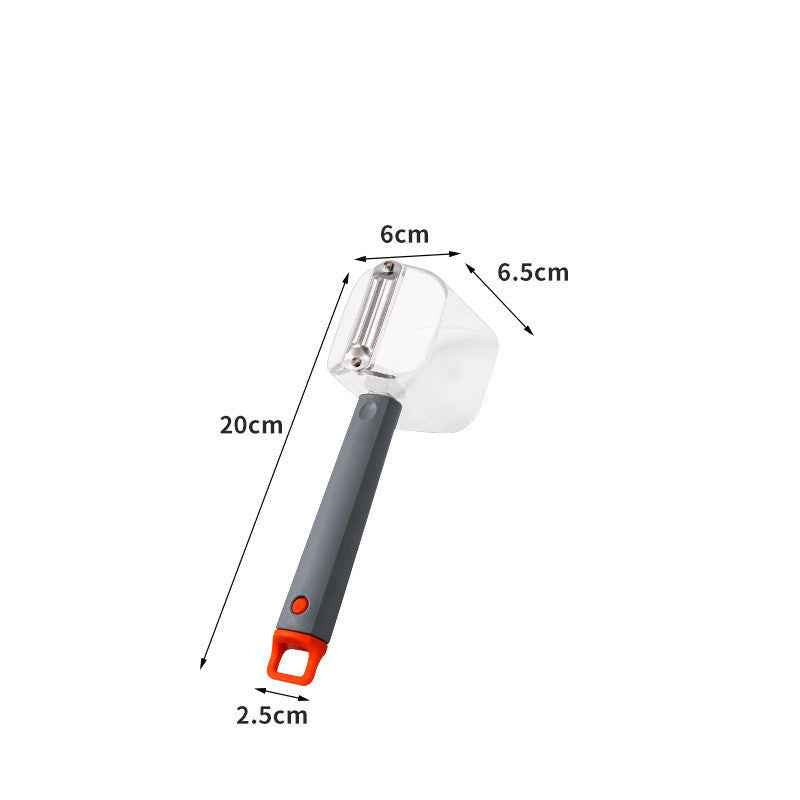 Petra store Stainless Steel Single Head Peeler with gray and orange handle showing dimensions for kitchen use