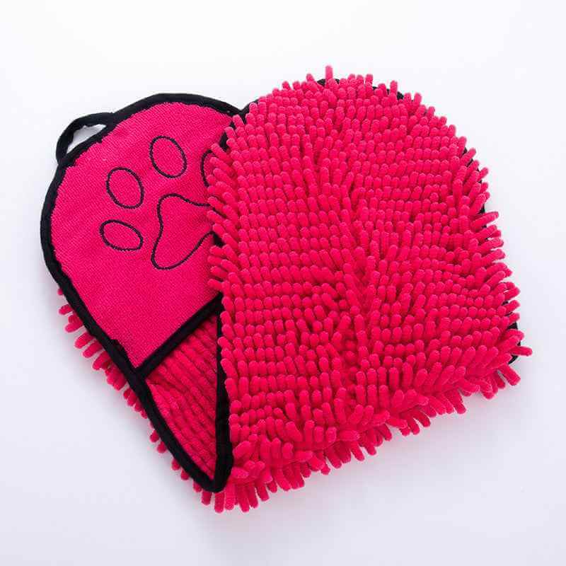 Petra store super absorbent pets bathrobe mittens in bright pink for drying and grooming pets
