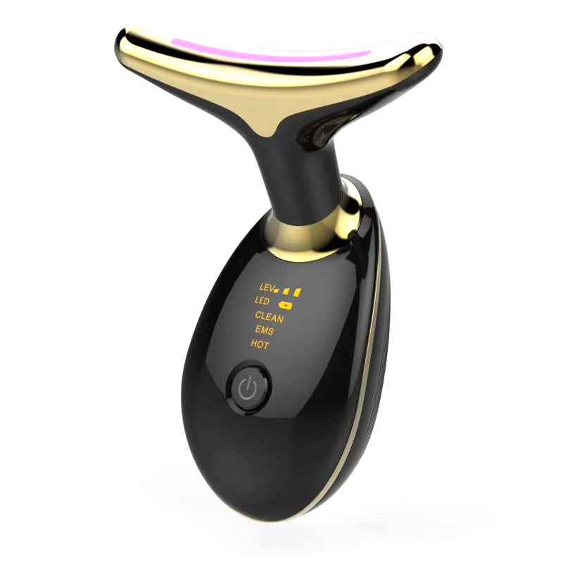 Petra store Thermal Neck Lifting And Massager in black and gold with LED and EMS features