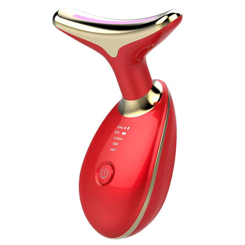Petra store red and gold Thermal Neck Lifting And Massager with power button and mode indicators