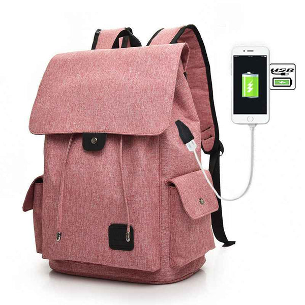 Petra store pink travel backpack for teenage girls with USB charging port and multiple pockets
