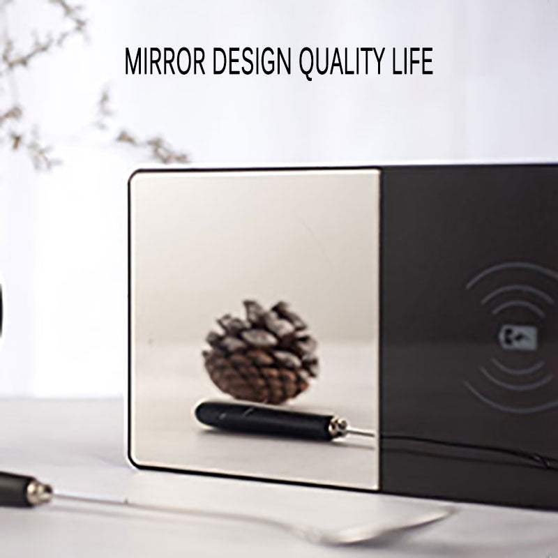 Petra store USB mug warmer with phone charging mirror design black rectangular warming pad with wireless charging icon