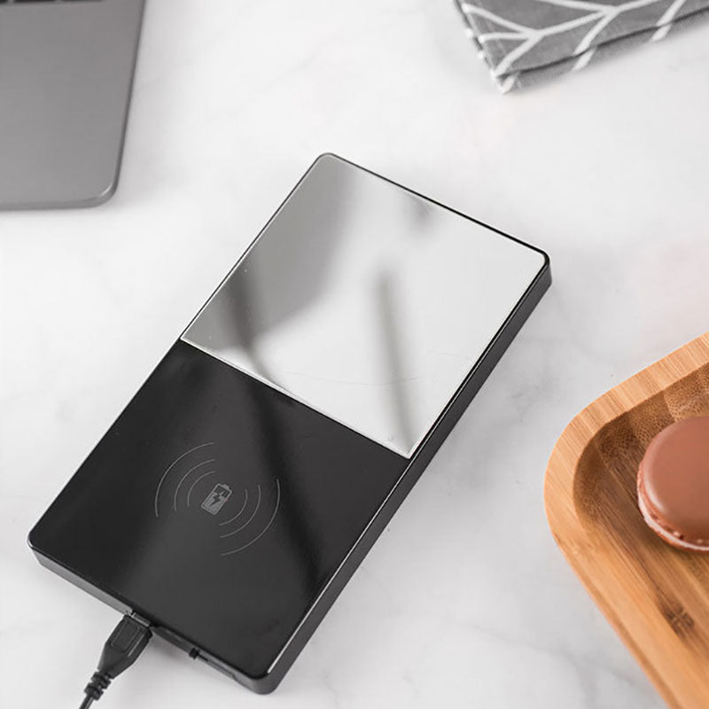 Petra store black USB mug warmer with phone charging mirrored top wireless pad and USB cable