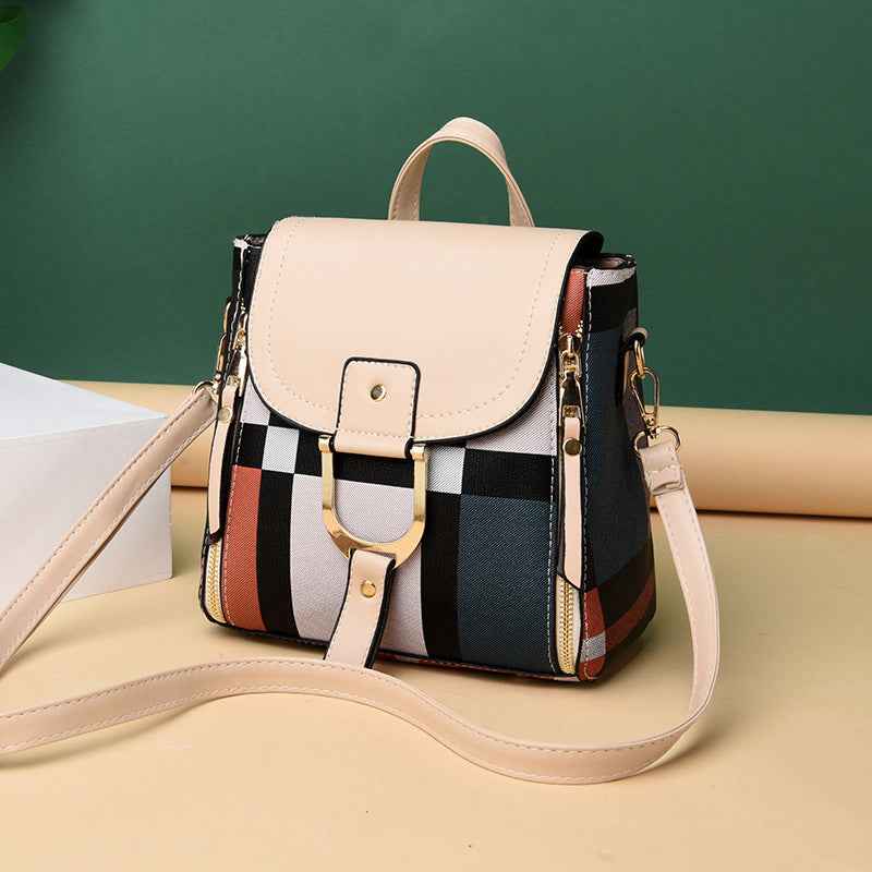 Petra store stylish bag for women beige flap checkered crossbody with top handle and gold hardware