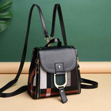 Petra store black leather flap plaid mini backpack with gold hardware stylish bag for women