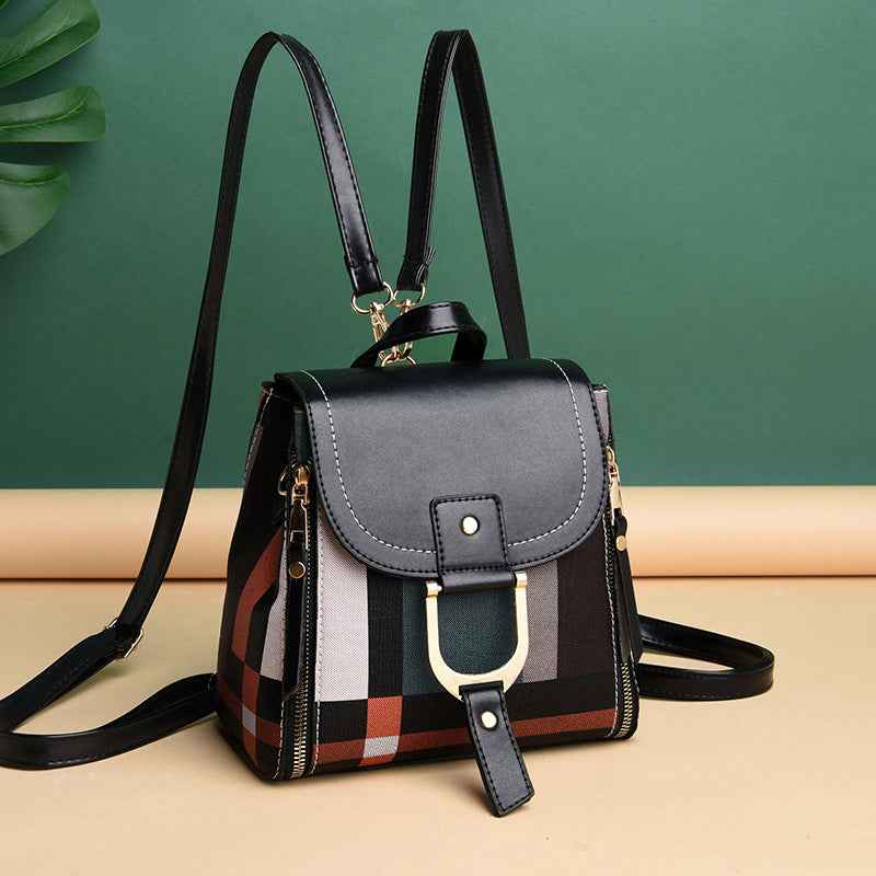 Petra store black leather flap plaid mini backpack with gold hardware stylish bag for women