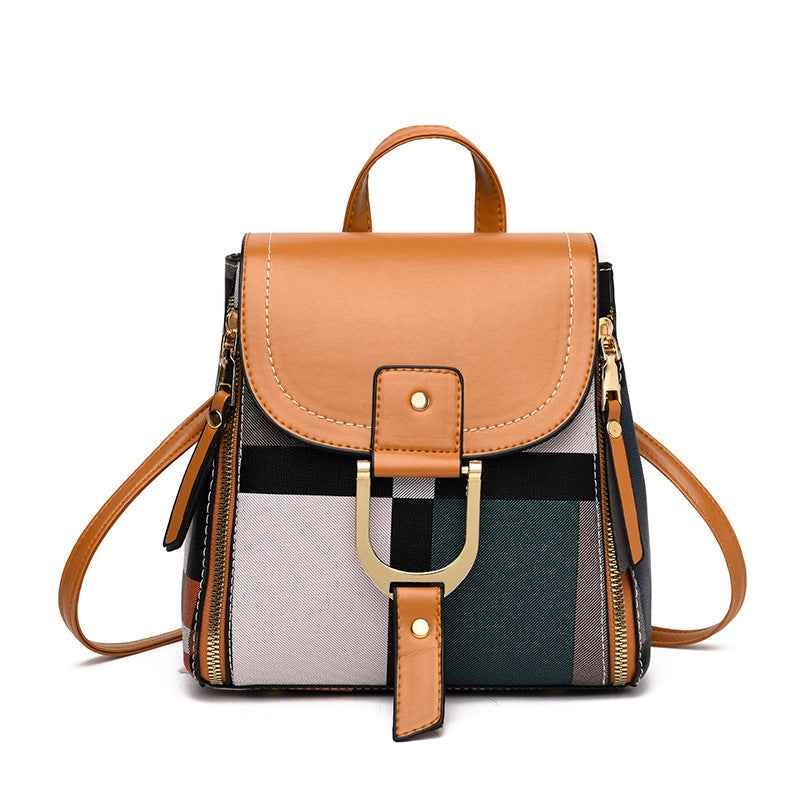 Petra store colorblock mini backpack with tan leather trim and gold hardware stylish bag for women