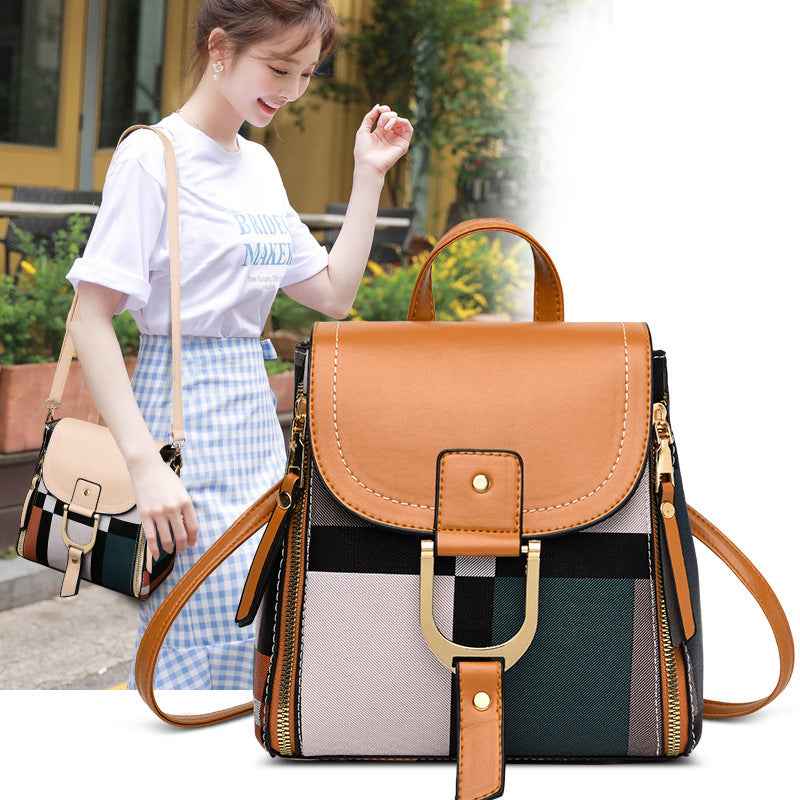 Petra store stylish bag for women tan top handle patchwork crossbody with gold hardware and zipper details