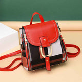 Petra store red leather flap plaid mini backpack stylish bag for women with top handle and crossbody strap