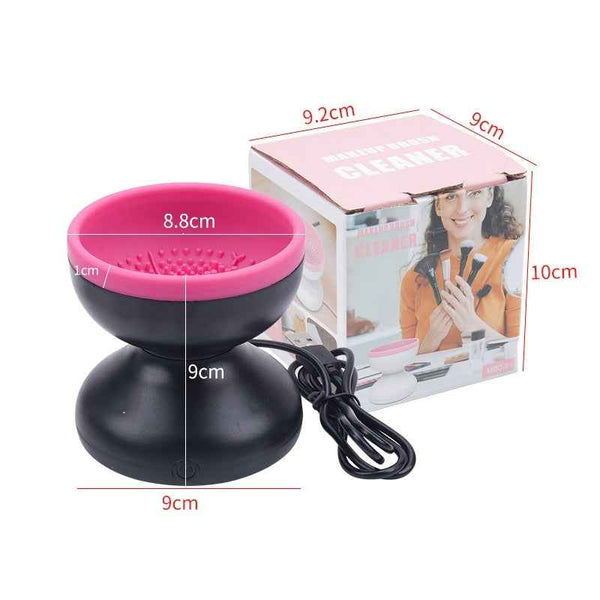 Petra store Makeup Brush Cleaning Machine with pink and black design and USB cord next to packaging box