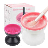Petra store Makeup Brush Cleaning Machine with pink and black silicone cleaning bowls and brush in foam