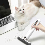 Petra store Mini Cleaning Mop in white being used to clean debris near a laptop and a white cat