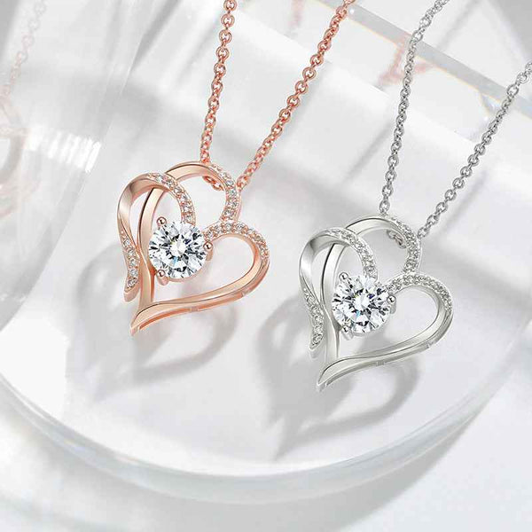 Zircon Double Love Necklace rose gold and silver heart pendants with sparkling stones