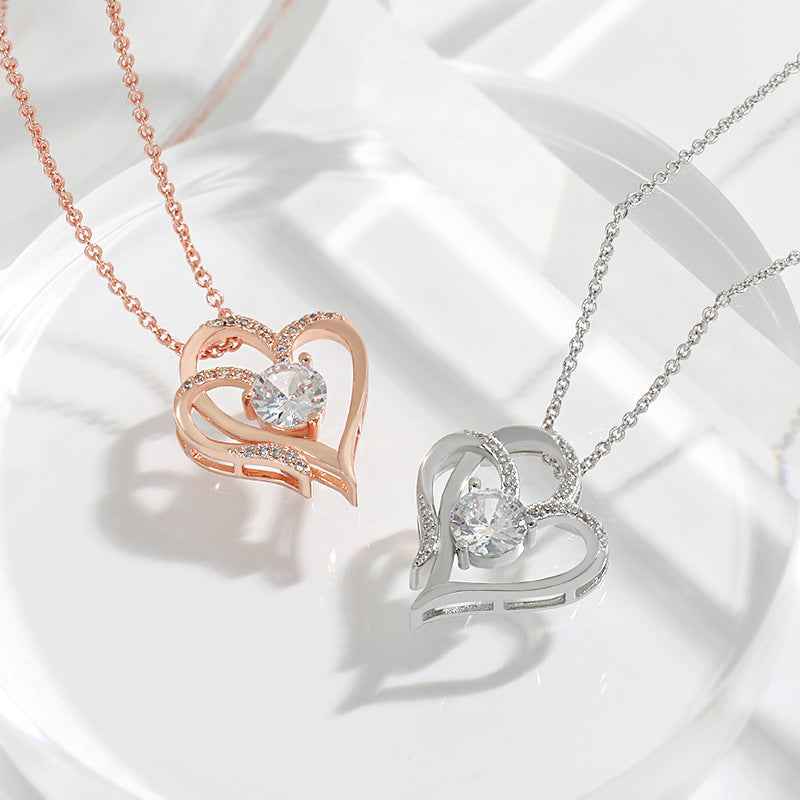 Zircon Double Love Necklace in rose gold and silver heart pendant designs from Petra store