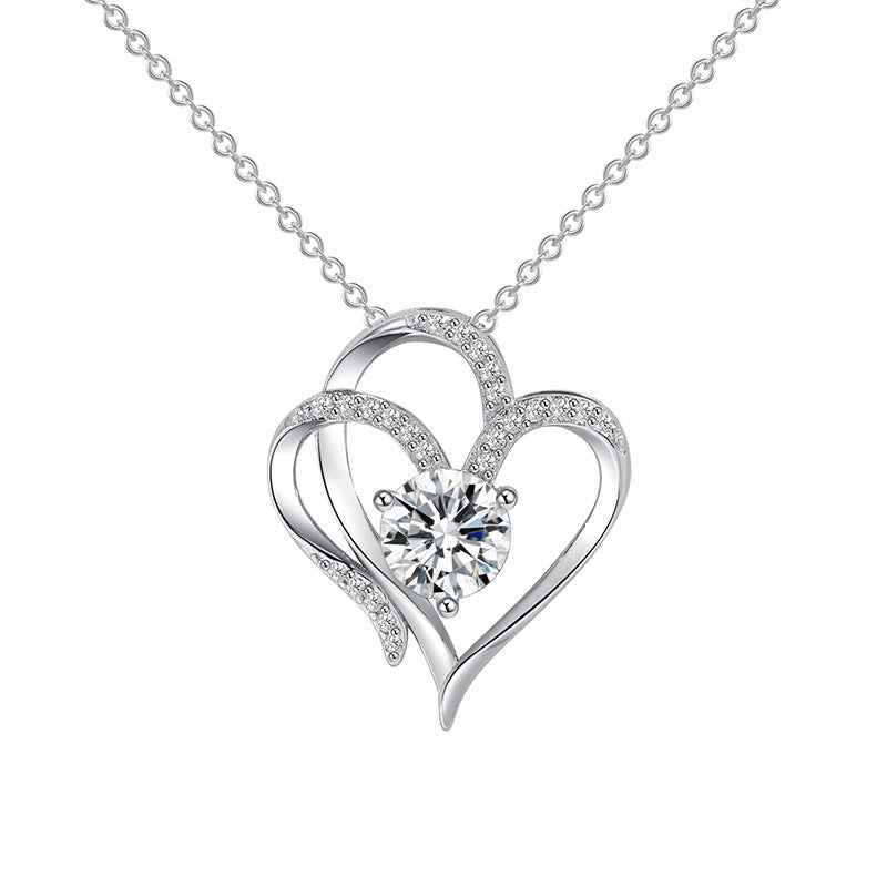 Petra store Zircon Double Love Necklace with sparkling heart-shaped pendant and silver chain