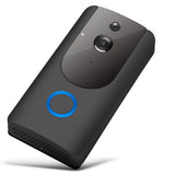 Petra store black WiFi Video Doorbell Camera with a blue ring button and lens for home security