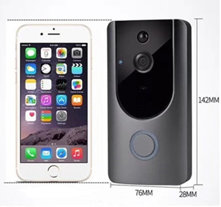 Petra store WiFi Video Doorbell Camera with smartphone showing app interface and product dimensions
