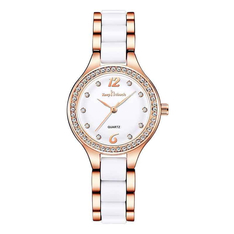 Women's Luxury Quartz Watch with rose gold and white ceramic band from Petra store
