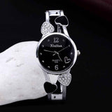 Petra store silver bracelet watch Set for Women with black dial heart crystal accents quartz movement