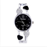 Petra store silver heart bangle watch Set for Women with black dial and rhinestone accents