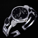 Petra store silver bracelet watch with black dial and rhinestone heart accents watch Set for Women