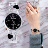 Petra store silver heart bracelet watch with black dial and crystal accents watch Set for Women elegant