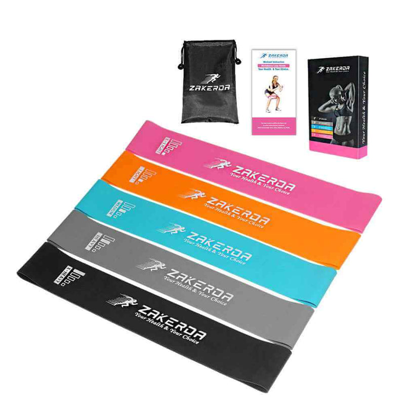 Yoga Resistance Rubber Bands set by Petra store with multiple color bands and carrying pouch